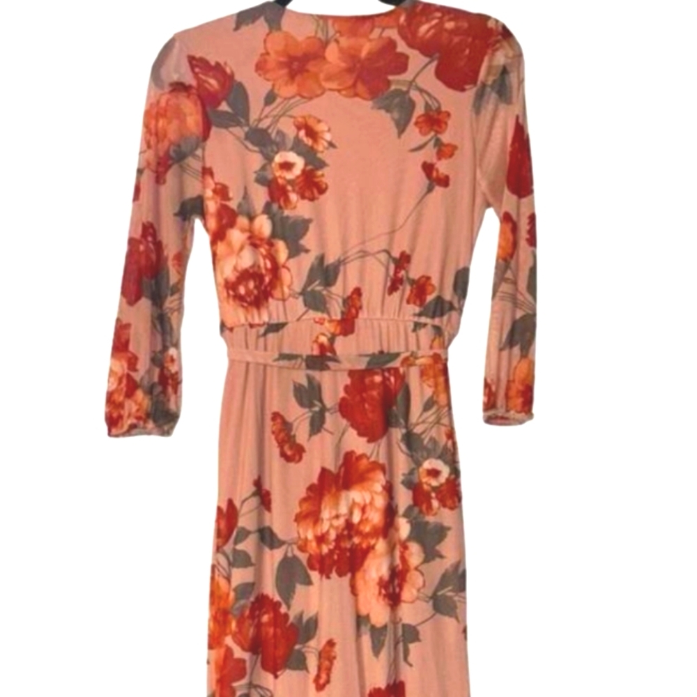 Enfocus Studio Fall Floral Chiffon Maxi Dress Tie Waist Long Sheer Sleeves Sz 6 - Picture 7 of 14